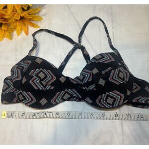 Xhilaration Bikini Top Size M Black Geometric‎ Tribal Boho Festival Swim